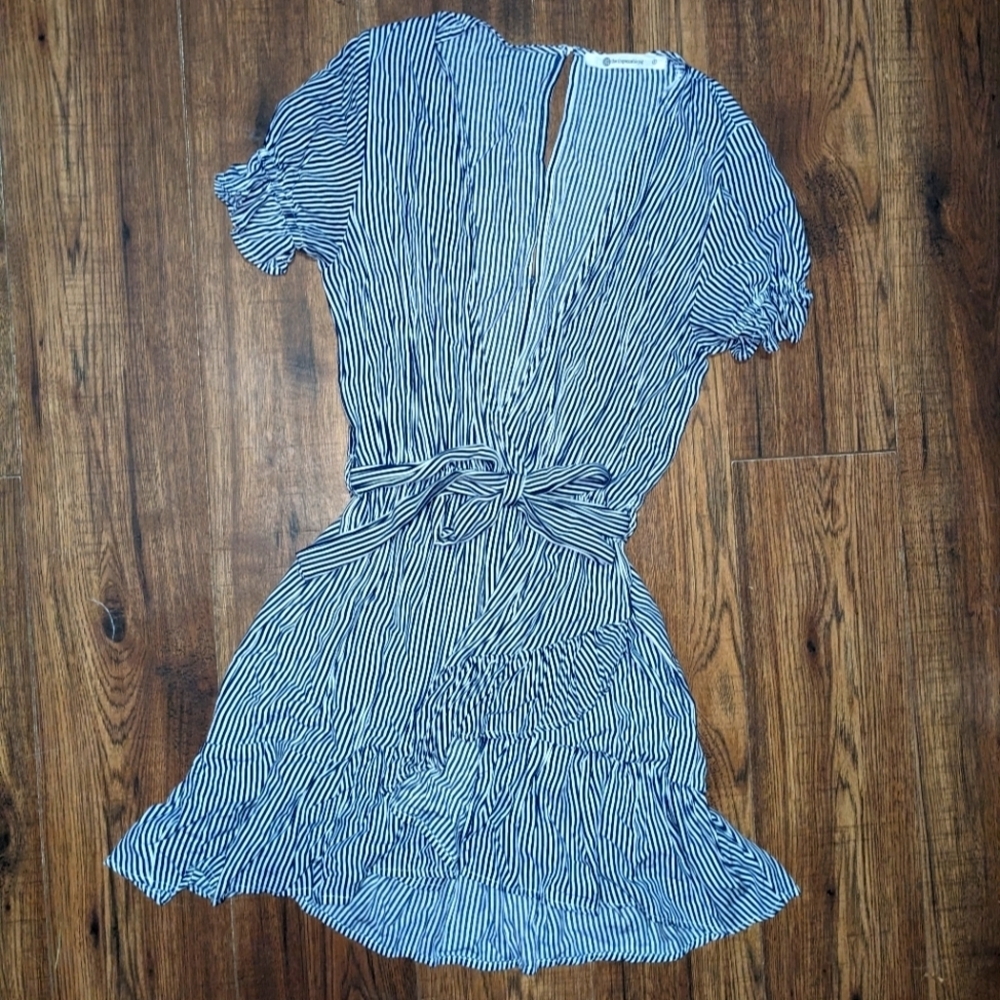 The Impeccable Pig Blue And White Deep V Dress Small